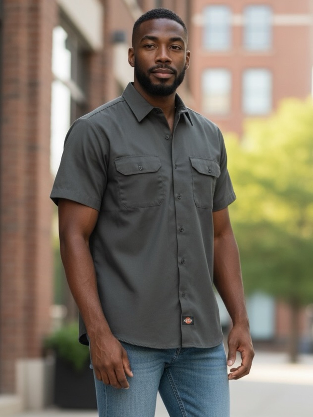 Bundle: 2 Men's Dickies Work Shirts (1 Short Sleeve, 1 Long Sleeve)XL Charcoal"